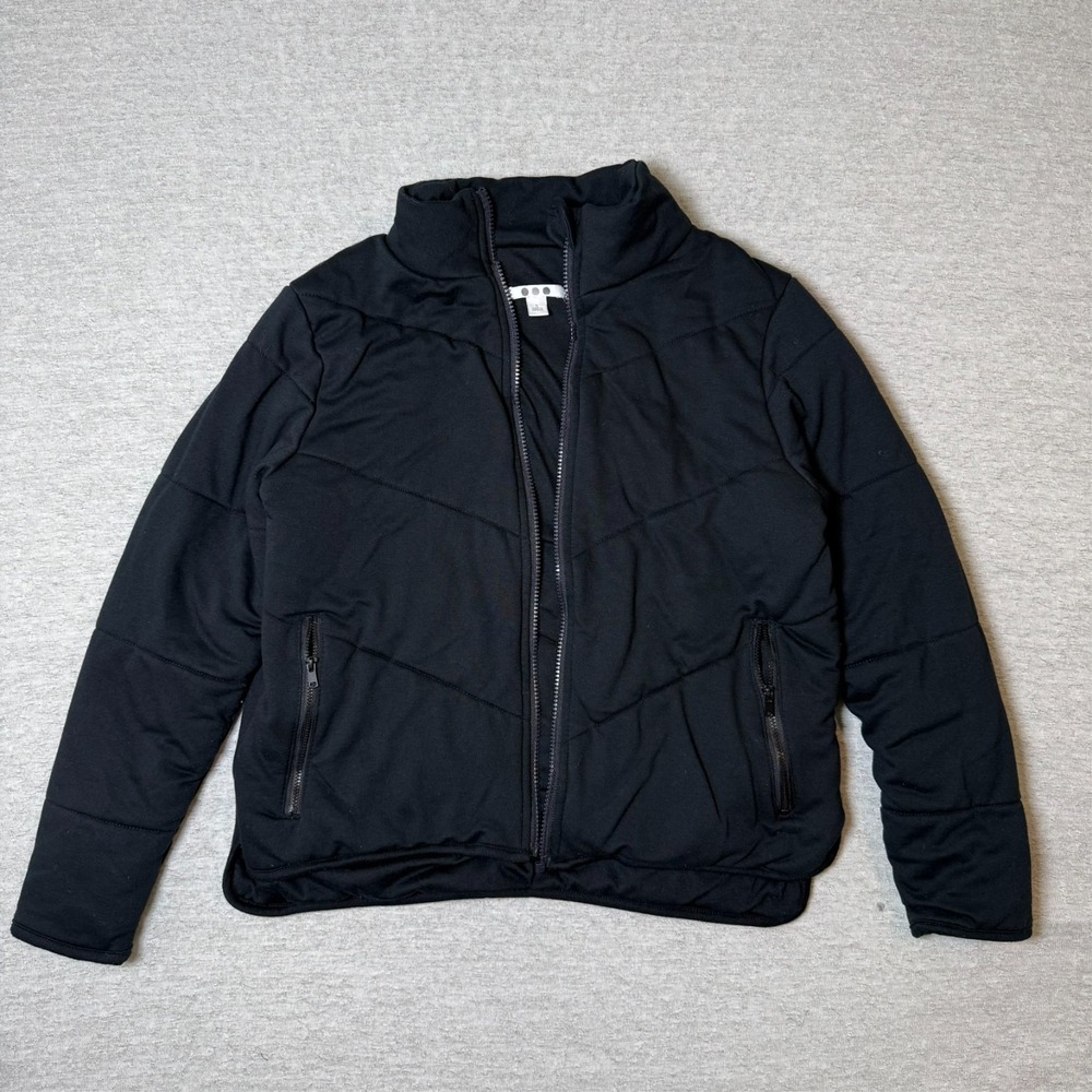 Three‎ Dots Women's Quilted Puffer Jacket Size Small Black Zip Pockets